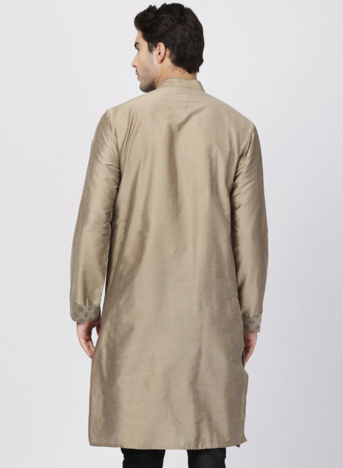 Men's Beige Cotton Silk Blend Kurta